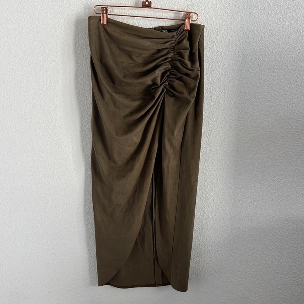 Zara Suede-Like Midi Skirt High Slit Medium